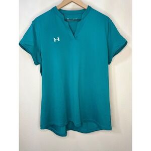 Under Armour Womens Teal V Neck Athletic T Shirt‎ Top XL Loose Fit Golf Tennis